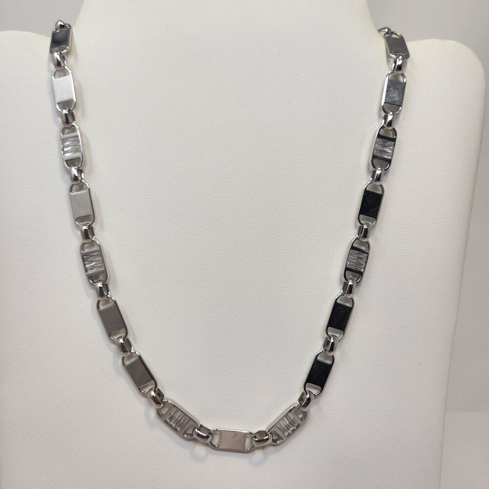 Kendra Scott Jessie Silver Tone Chain Link Necklace White Crystal Adjustable